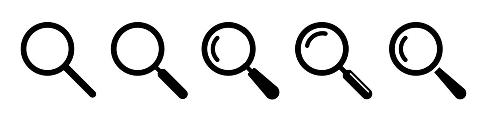 Magnifying Glass Search icon Set. Minimal Exploration Magnifier Tool Symbol