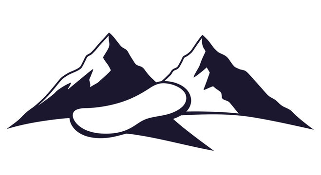 Abstract minimalist logo two jagged mountains with a stylized, rounded shape between them