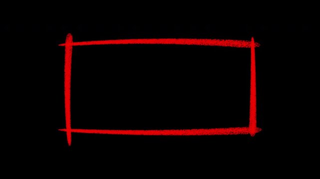 Hand-drawn red chalk rectangle frame animation on transparent background, for overlay