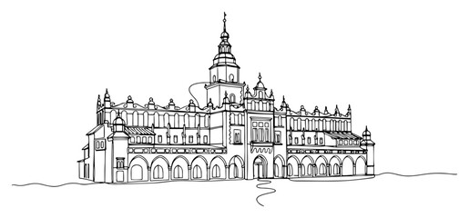 Obraz premium Sukiennice Cloth Hall landmark in Krakow Poland in continuous line art style