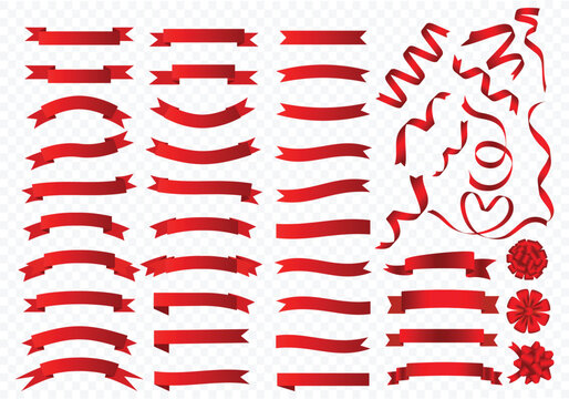 Red Ribbon Banner Vector Set with Decorative Labels, Scrolls, and Promotional Design Elements 
Isolated on a transparent background