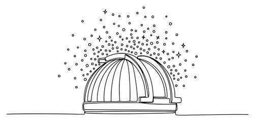 Astronomical observatory dome with starry night sky for science concept in minimalist line art style © Aurora