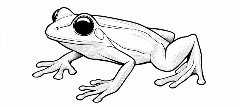 Whimsical Cartoon Drawing of a Tree Frog with Bold Outlines, Ideal for Kid s Crafts and Coloring