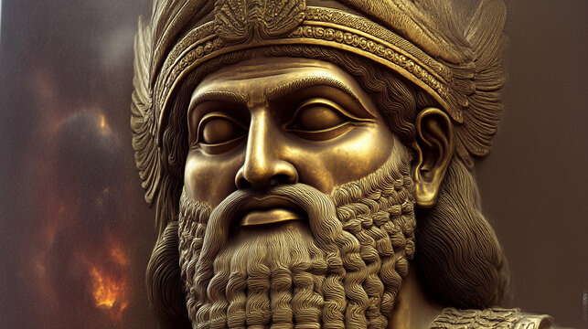Bronze statue of Sumerian god king deity with headdress