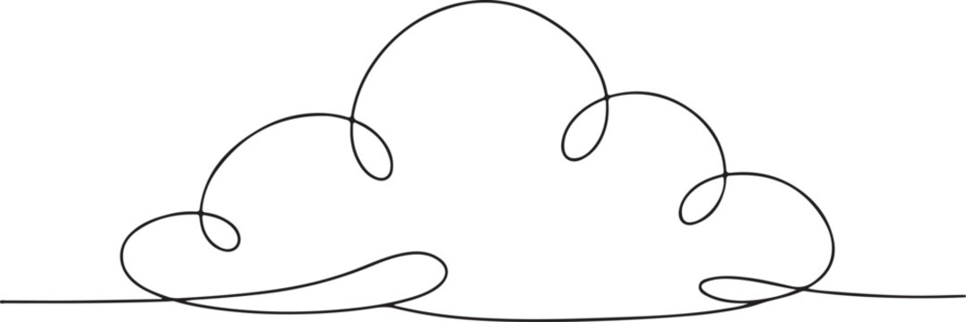Continuous one line cloud drawing vector illustration isolated on white background minimal design.