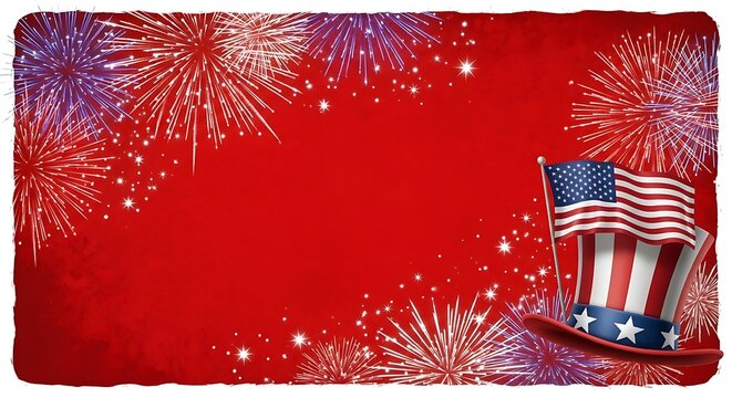 President's day patriotic backdrop fireworks american flag uncle sam hat celebration