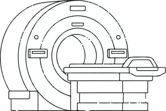 MRI machine, medical imaging device, hospital equipment, nobody, line art