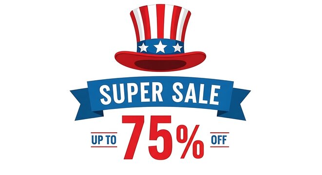 President's day sales promotion 75 off banner with patriotic uncle sam hat illustration