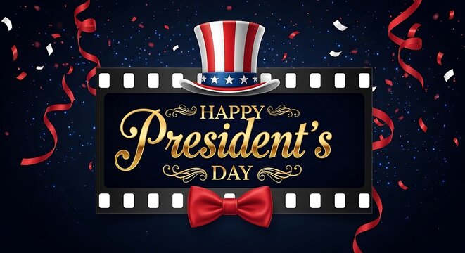 President's day celebration festive film strip with uncle sam hat and patriotic decor
