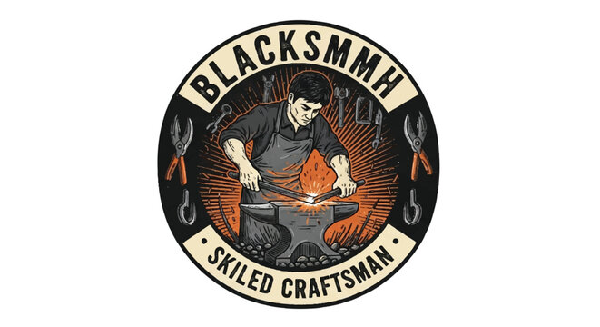 Blacksmith skilled craftsman vintage circular logo design.
