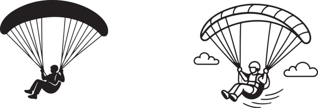 Paraglider silhouette vector icon, extreme air sport symbol EPS illustration.