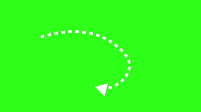 White Dashed Arrow Animated Loop on Green Screen Background Dotted Pointer Moving Motion Graphic Ultra Hd