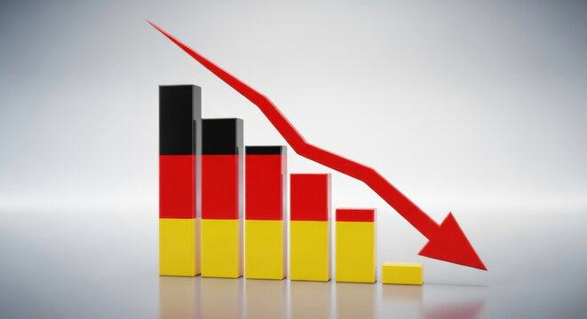 Germany Economy Recession Decrease Falling Down Graph With Red Arrow On Gray Background German Crisis Decline Economic Concept Financial Diagram Report