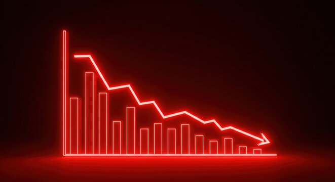 Glowing Red Decline Bar Chart Crisis Recession Bankruptcy Loss Failure Downturn Economic Problem Stock Market Crash Depression Financial Risk Investment