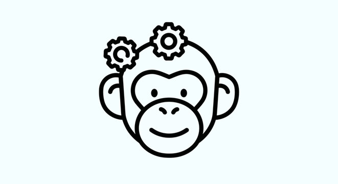Monkey head with gears symbol illustration