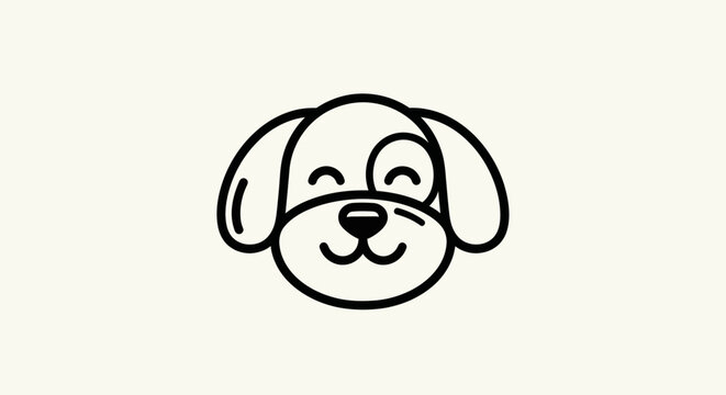 Dog face outline icon on cream background