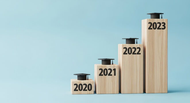 Graduation Years Blocks Concept Academic Achievement School Blocks with Years Tassel Caps Graduation Ceremony Studies Learning Education Knowledge