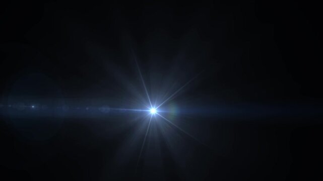 Cinematic optical lens flare moving animation. Lighting lamp rays effect projection overlay background, blue optical lens flares lights for transitions and title reveals