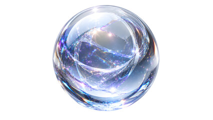 Luminous crystal sphere with iridescent internal reflections, glowing glass orb on white background, ethereal magic ball with blue and purple light © Momo