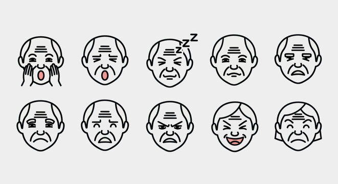 Elderly people faces expressing emotions
