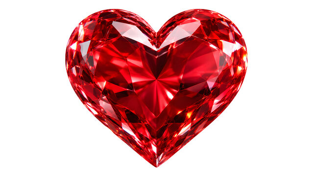 Sparkling red ruby heart gemstone, faceted crimson diamond jewel on white background, luxury crystal heart for Valentine's Day and romantic jewelry design