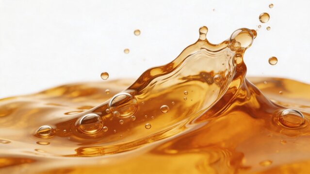 Golden liquid splash with bubbles