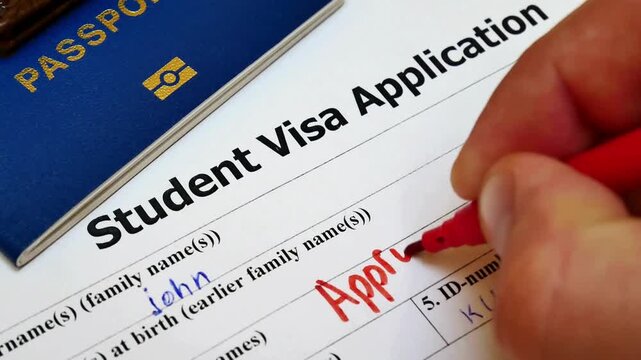 Hand Writing Approved in Red Marker on Student Visa Application Form