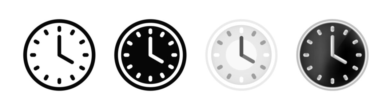 Minimal Clock icons, Set of Clock Time icons in Different Styles isolated on Transparent Background