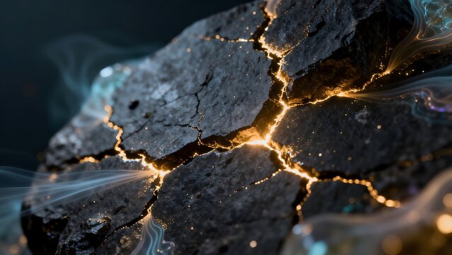Cracked rock with glowing fissures