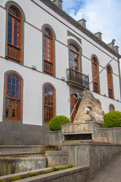 Firgas, Spain  19 May 2025,  Historic Building and Firgas Fountain in Firgas, Gran Canaria