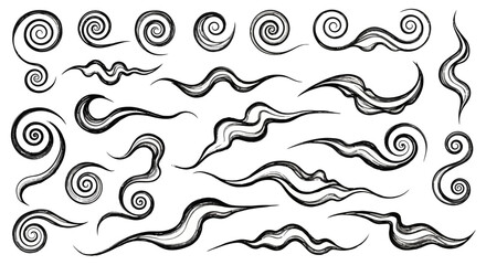 Obraz premium Black swirling lines and spirals illustration.