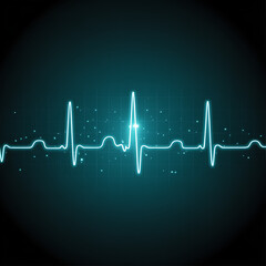 Fototapeta premium Vital Signs of Life: A vibrant, neon-blue electrocardiogram (ECG) waveform pulsates against a dark, cosmic background, symbolizing life, health, and the human heartbeat.