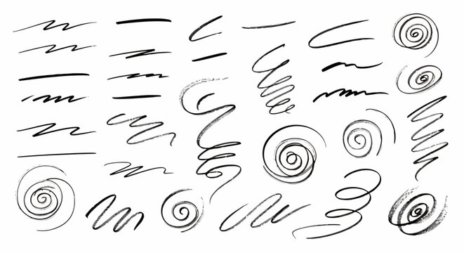 Collection of hand drawn swirling lines and spirals.