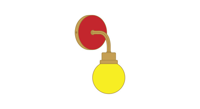 Wall sconce illustration with yellow globe and red backplate