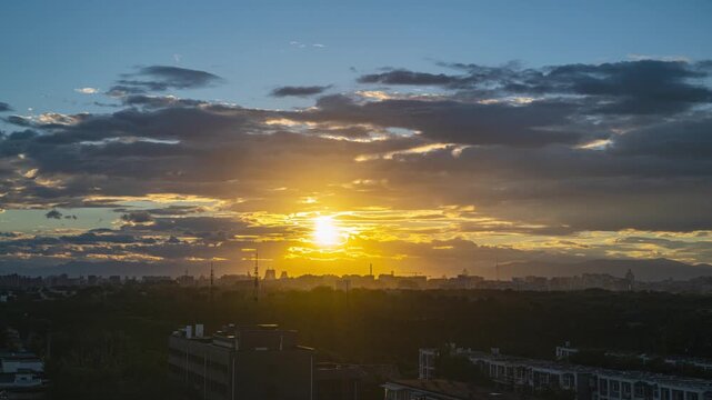 Dramatic Sunset Over Tehran Skyline and Milad Tower in Tehran, Iran