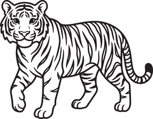 Obraz premium Tiger illustration, outline drawing, black and white, wild animal