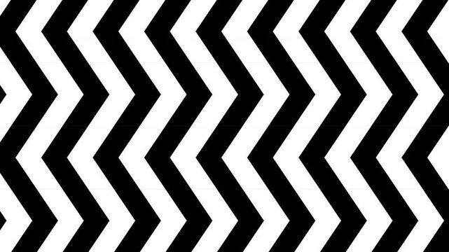 White and black horizontal chevron arrow pattern transition animation moving from left and right on green screen. 4K animated chevron arrow pattern for transitions, motion graphics, and video editing.