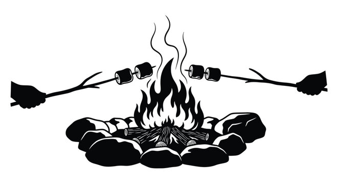 Roasting marshmallows over a campfire