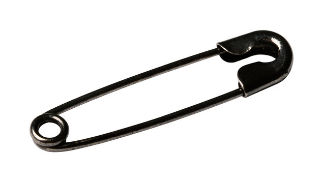 Isolated black metal safety pin, essential fastener for clothing, crafts, and everyday use