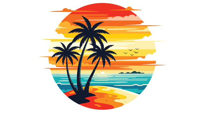 Tropical Sunset Beach Scene with Palm Trees 1.