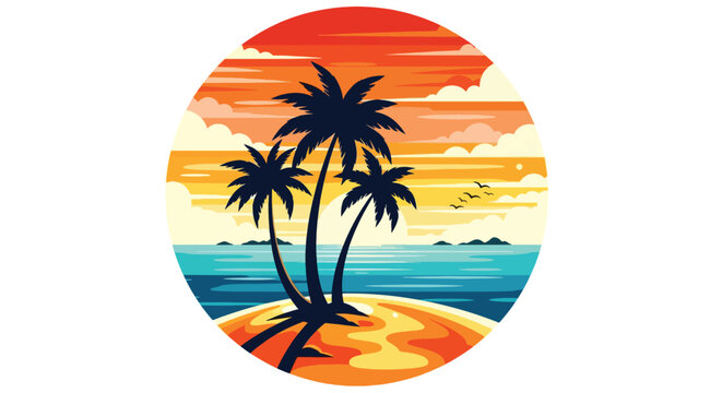 Tropical Sunset Beach with Palm Trees and Ocean View.