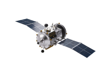 Fototapeta premium Isolated advanced orbital satellite with unfolded solar panels for space communication and exploration