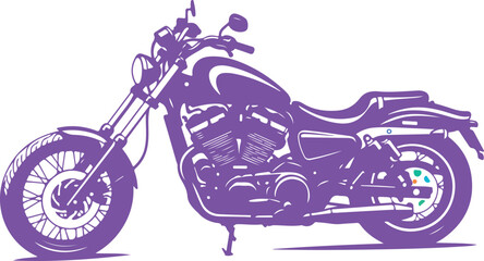 Detailed vintage style chopper motorcycle silhouette isolated on transparent background perfect for custom bike enthusiast graphic design concepts. © Md
