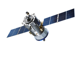 Isolated highly detailed modern communication satellite with solar panels for global data transmission © Ana