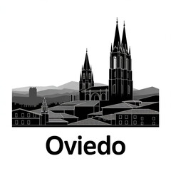 Fototapeta premium Oviedo Skyline Silhouette — A Historic Hillside City in Northern Spain Vector Illustration