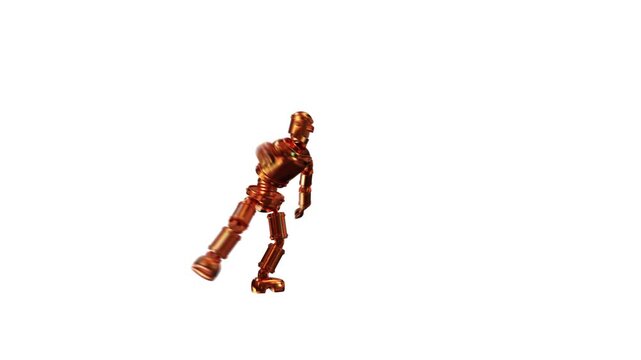 Steampunk Robot Dancing in a Clumsy Drunken Manner.
A humorous 3D animation of a vintage-style copper robot performing a clumsy, uncoordinated dance on a clean white background.