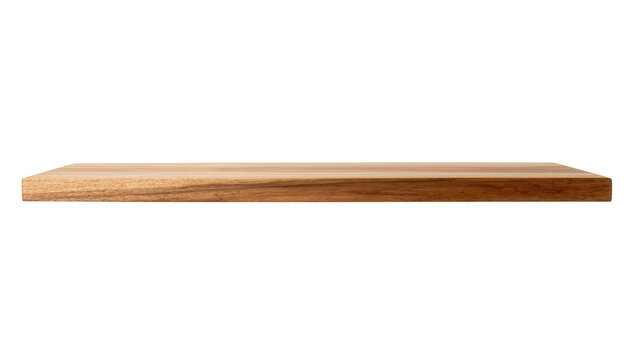 Isolated wooden plank for kitchen or product display, natural timber surface, rustic design