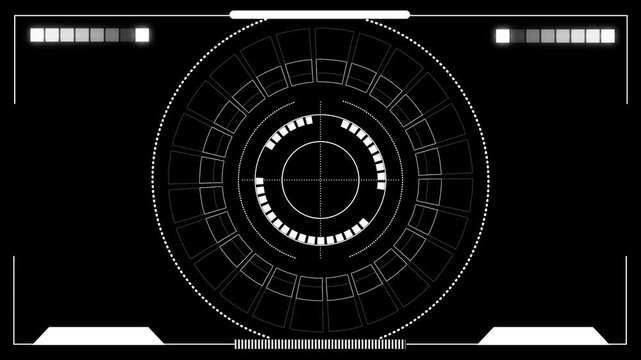 Futuristic HUD target reticle interface animation. Futuristic HUD target reticle symbol for tactical aim. Digital HUD target reticle animation for weapon tracking.