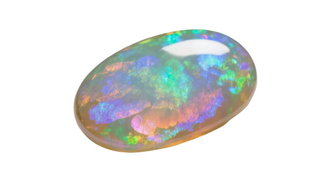 Isolated vibrant precious opal gemstone with mesmerizing play-of-color and smooth surface