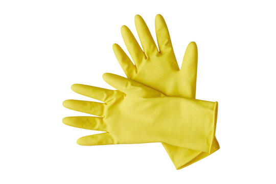 Pair of yellow rubber gloves for cleaning isolated on transparent background